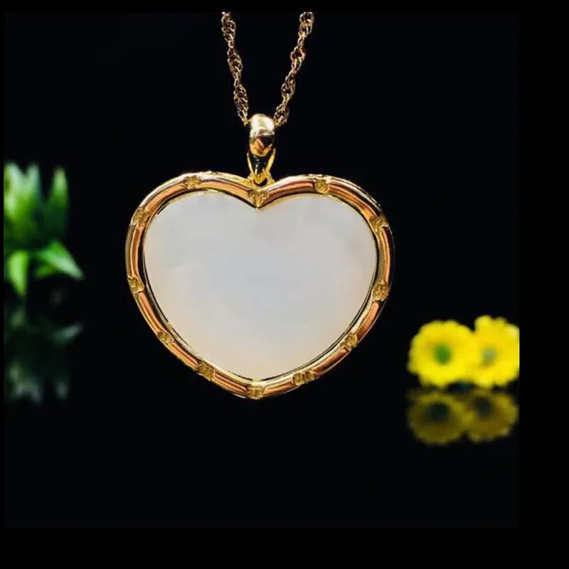 925 Silver White HeTian Jade gold chain heart Pendants Design Lucky Design Lucky Pendant Fine Jewelry Certificate