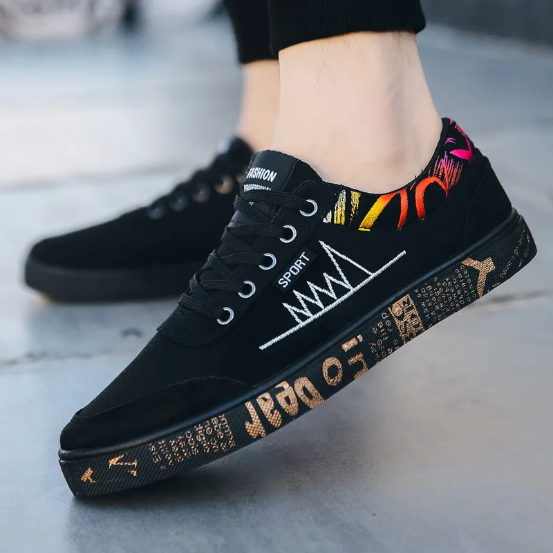 Zapatos planos de lona para hombre, calzado informal con diseño de grafiti, zapatillas transpirables vulcanizadas de tendencia para Skateboard, alpargatas