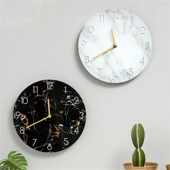 

Nordic Marble Grain Wall Clock Restaurant Simple UV Board Hanging Clock Coffee Shop Modern Art Round Clock Ornaments