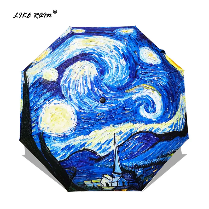LIKE RAIN Van Gogh Oil Painting Umbrella Rain women Brand Paraguas Creative Arts Parasol Female Sun And Rain Umbrellas YHS01 folding umbrella automatic umbrella