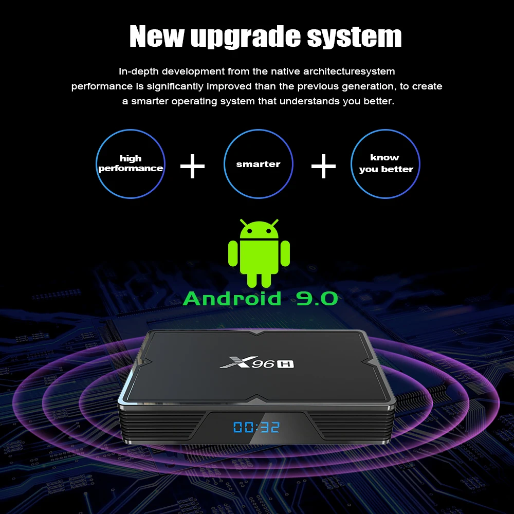  X96H TV BOX Android 9.0 Smart TV BOX 4GB RAM 64G Quad Core Dual Wifi Netflix Youtube Google Play St