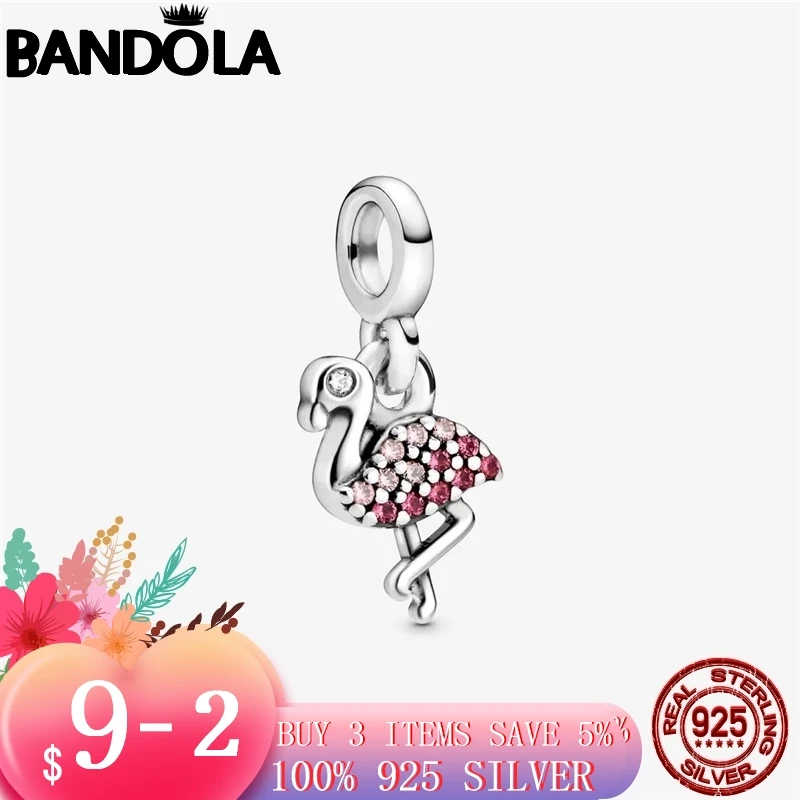 Подходит к оригиналу Pandora мне браслеты 925 стерлингового серебра мой розовый Фламинго с позолоченным кольцом