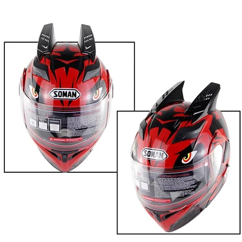

Retro Classic Flip up Dual Visors Full Face Motorcycle Helmet+horn casco capacete moto DotApproved Soman SM955