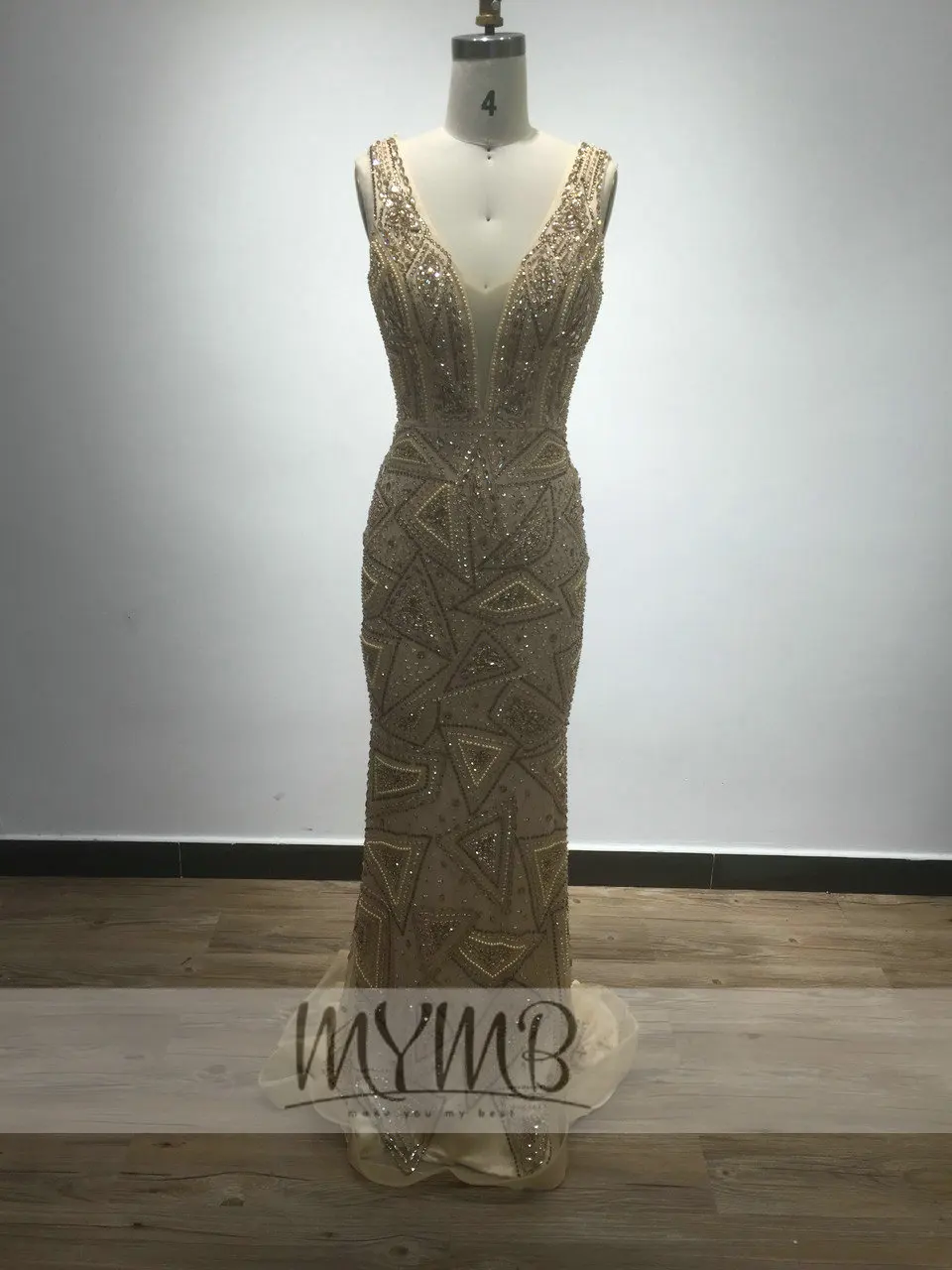 Tanie MYMB Dubai Couture złota kobiety sukienka wieczorowa tłoczenie szyi syrenka