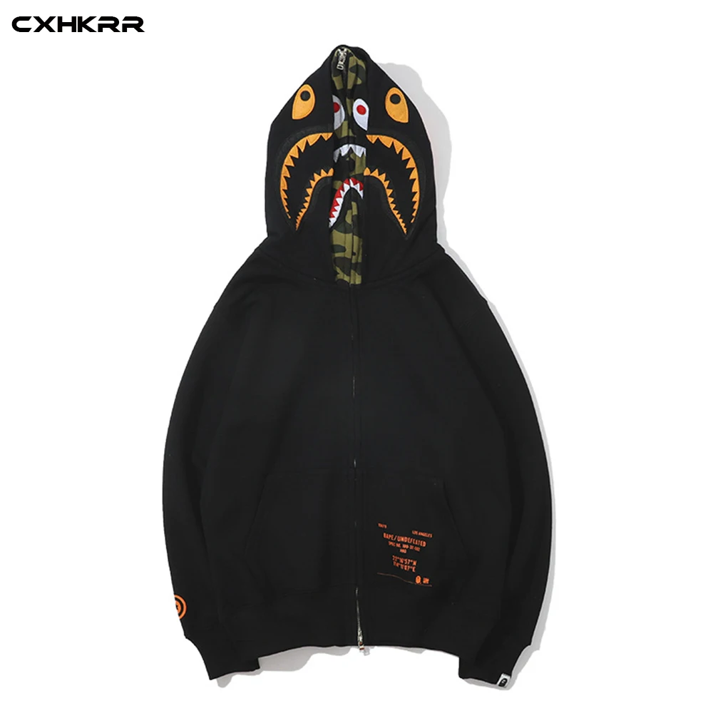 CXHKRR осень и зима, брендовый камуфляж, Акула, двойная шапка, пальто, пара, свободный, хип-хоп, мужской/женский