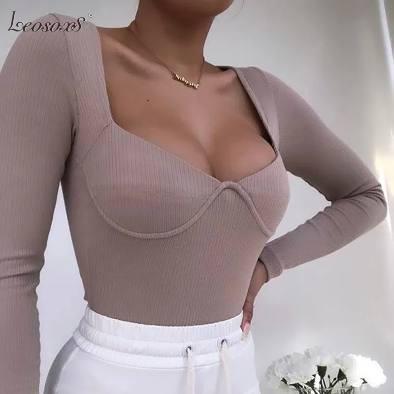 Long Sleeve Green Bodysuit V Neck Autumn Winter White Body Top Sexy Women 2020 Solid Bodysuits Streetwear body mujer