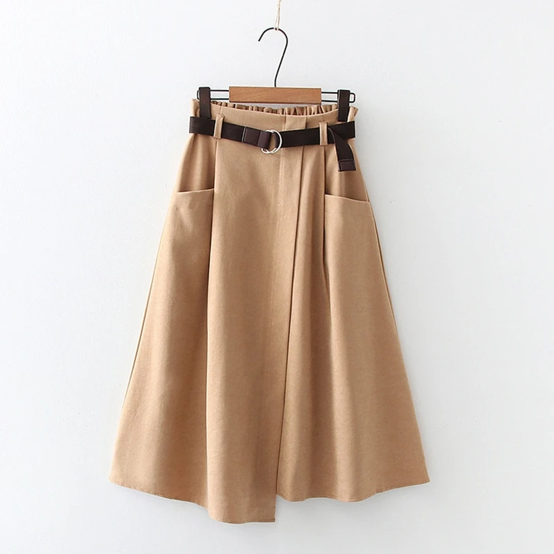 

Irregular Hem Midi Skirt For Women 2020 Fall Fashion Solid Color Casual Bottoms High Waist Double Pockets Woman Skirts Desigual