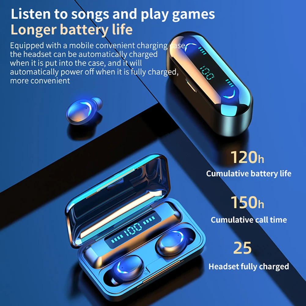 Sport earphone 2000mAh F9 5C TWS Digital Bluetooth 5 0 Wireless 9D Stereo Sound Earphones for Phones Accessories