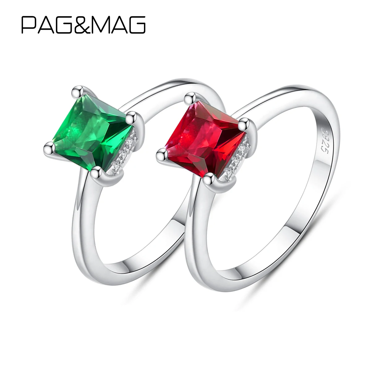 PAG &amp MAG чистое 925 пробы Серебряное кольцо для женщин квадратное Изумрудное