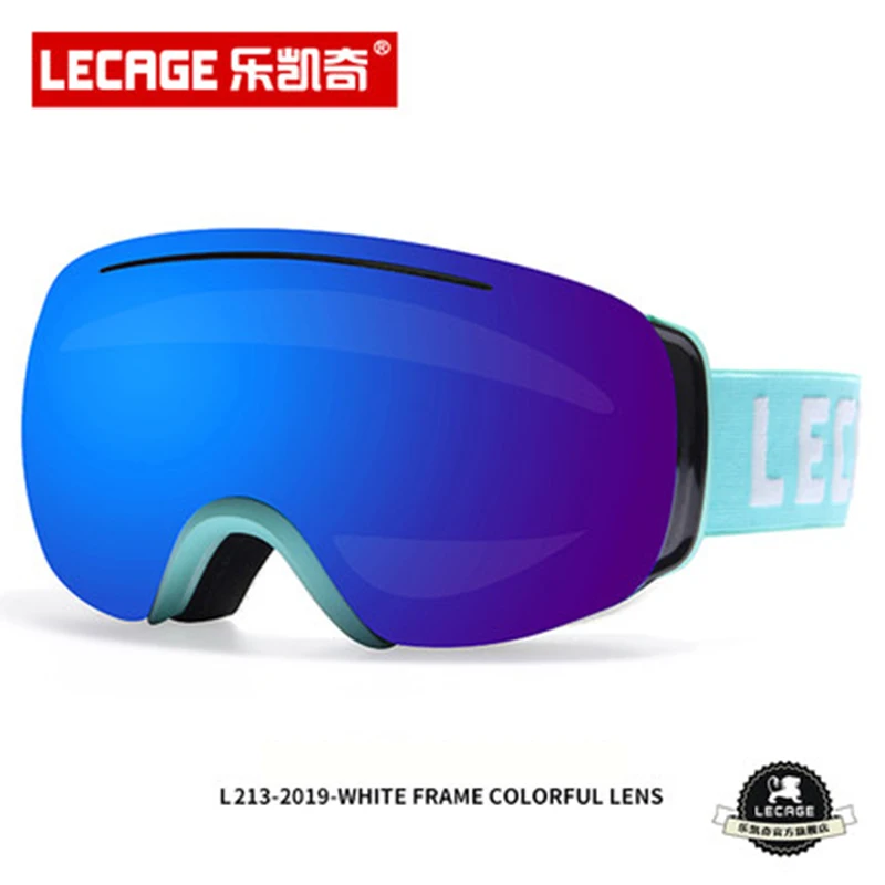 LECAGE Очки для снегохода Лыжные очки для мужчин и женщин, одиночные очки для скейтбординга, двойные противотуманные большие сферические очки для катания на лыжах - Цвет: blue