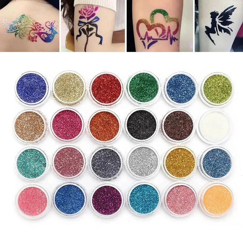 30 Colors Diamond Flash Glitter Powder Template Tattoo Set 60 Flash Template Set For Adult Kids Face Body Art Painting Makeup