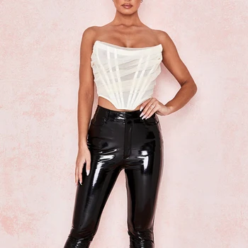 

Adyce 2020 New Summer Women Fashion White Sleeveless Bodysuits Sexy Strapless Mesh Club Runway Party Bodycon Rompers Bodysuits