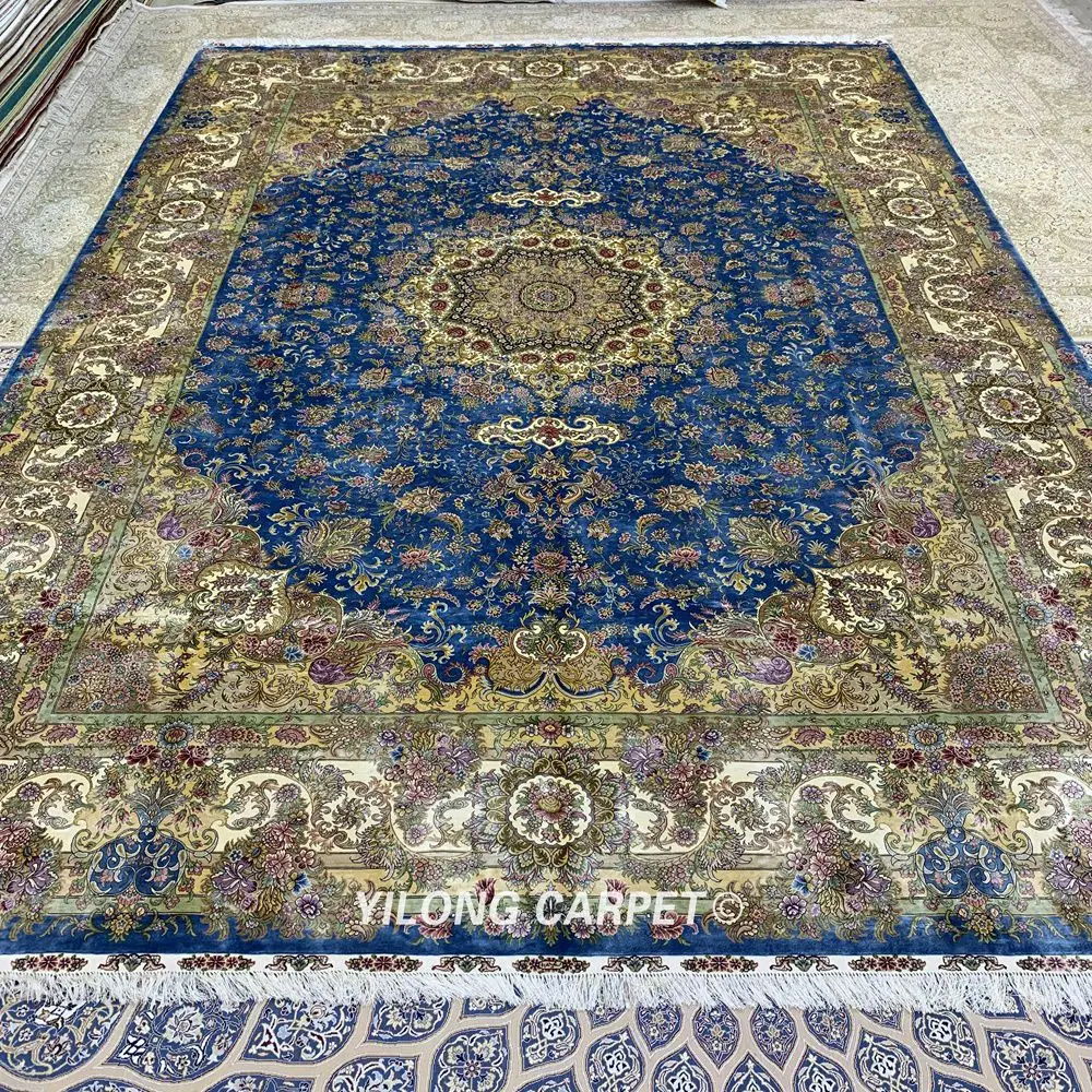 Yilong 10 X14 Hand Aus Der Turkei Hereke Teppiche Medaillon Blau