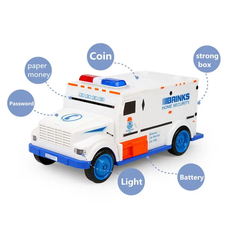 Electronic Piggy Bank, Mini ATM Coin Piggy Bank Code Password Lock Saving Box Great Cool Armored Cash Car Gift Toys with Music