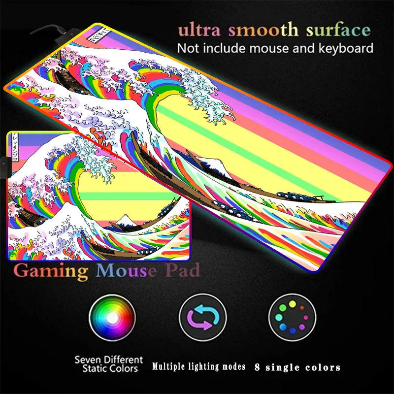 

Colorful waves Japan bstract Dark Speed Locking Edge Large RGB Mousepad Waterproof Game Desk Mousepad Keyboard Mat for Warcraft
