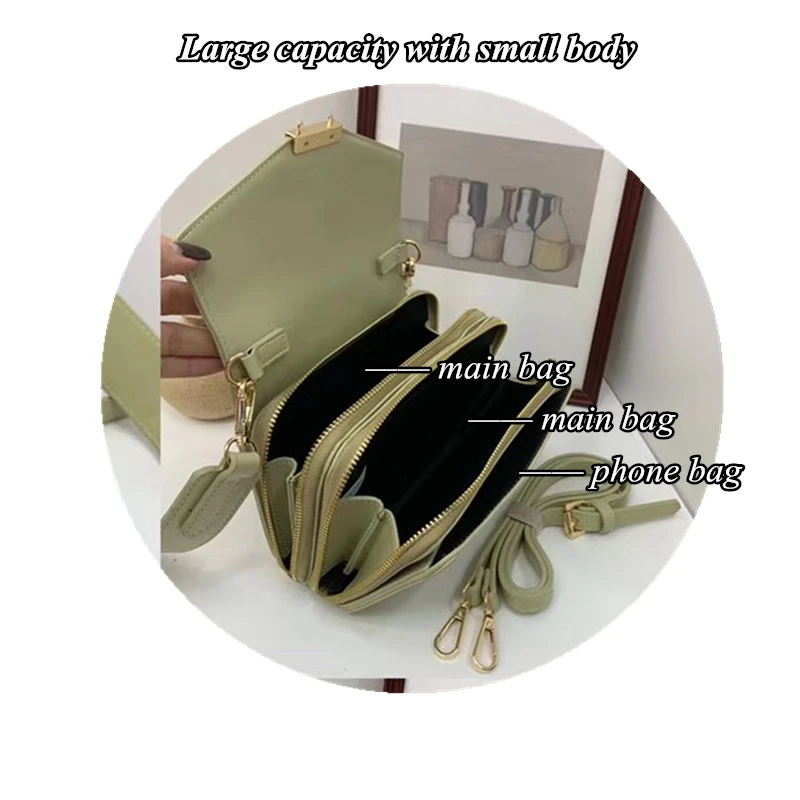 

Double Capacity Women Faux Leather Solid Multifunction Shoulder Mini BagMetal Buckle Flap Designer Small Clutch Ladies Messenger