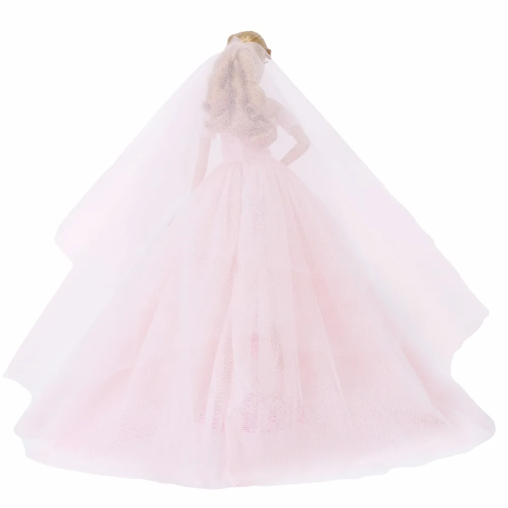 1 комплект Розовое Кружевное Свадебное Платье многослойное бальное платье с вуалью одежда принцессы кукольный домик аксессуары Одежда для куклы Барби игрушка