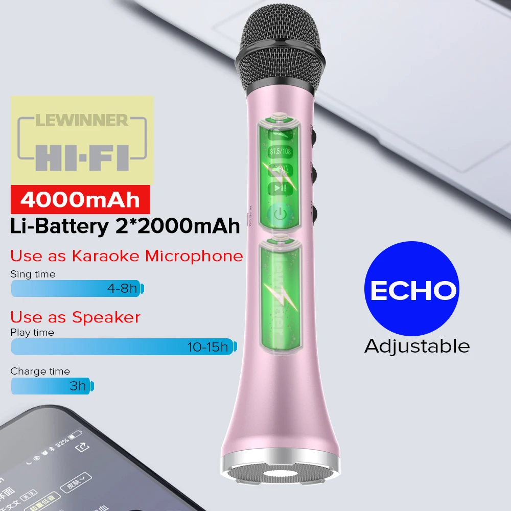 Lewinner-profissional L698 Microfone 15w Portátil sem Fio Bluetooth Alto-falante para Ios Android - Image 5