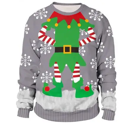 Унисекс уродливый 3D Рождественский свитер для праздников Санта-Эльф Рождественский Забавный свитер из искусственного меха осенне-зимние блузки одежда - Цвет: 6