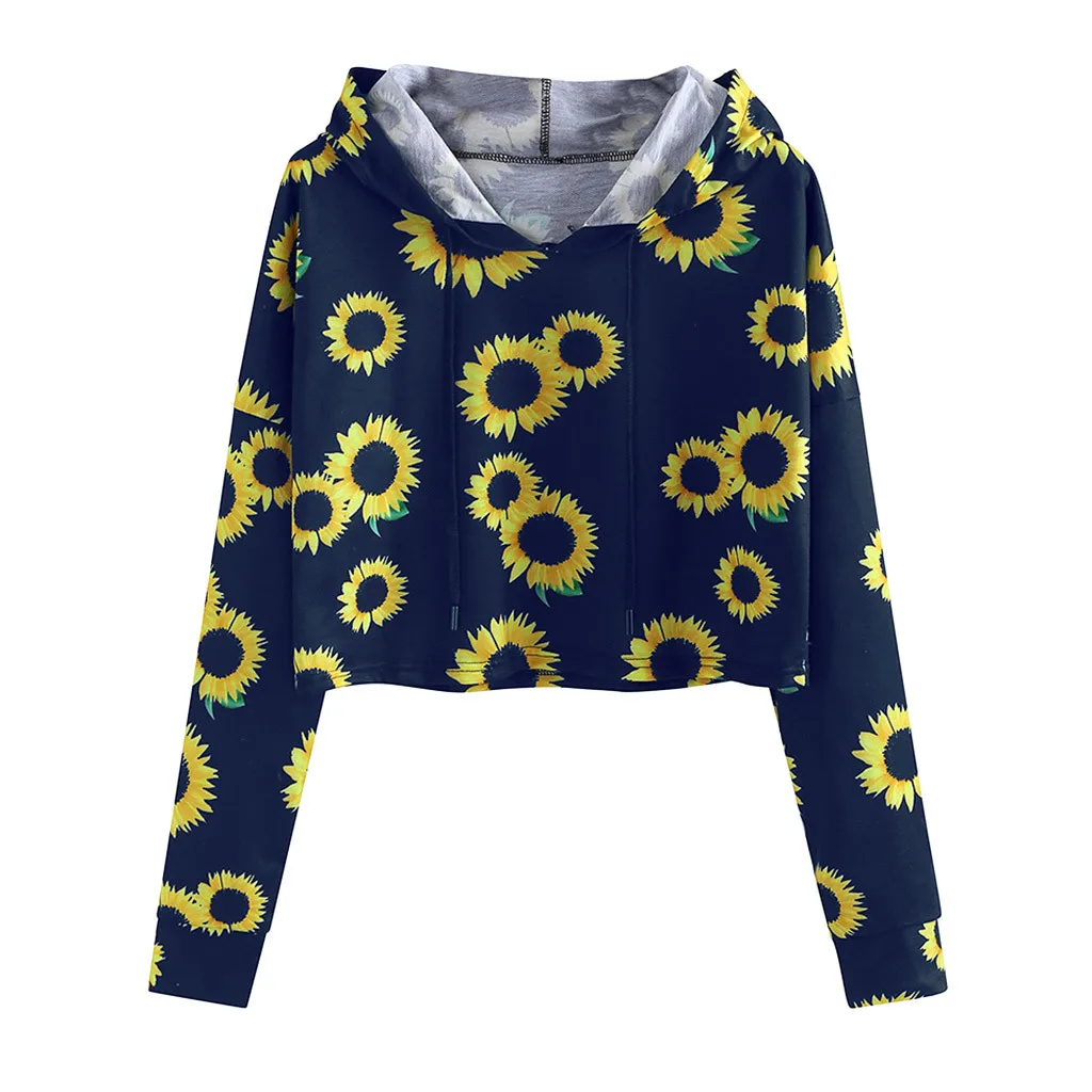 Hoodies And Sweatshirts Women Print Sunflower Loose Long Sleeve Top Pullover Hooded Cap Blouse Casual Blouses Busos Para Mujer