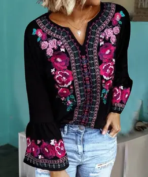 

Summer Chiffon Tops Women Blouses Ruffles Plus Sizes Befree Boho Floral Printed Elegant Lady Sexy Spring Casual Shirts