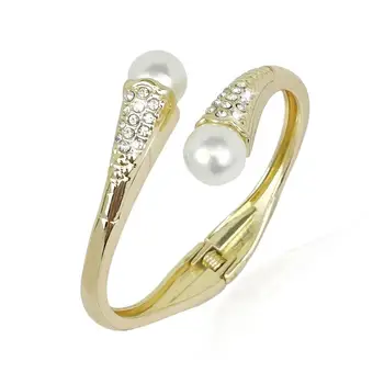 

MANILAI Charm Rhinestones Imitation Pearls Bracelets Bangles For Women Alloy Cuff Bracelets Party Jewelry Golden Silver Color