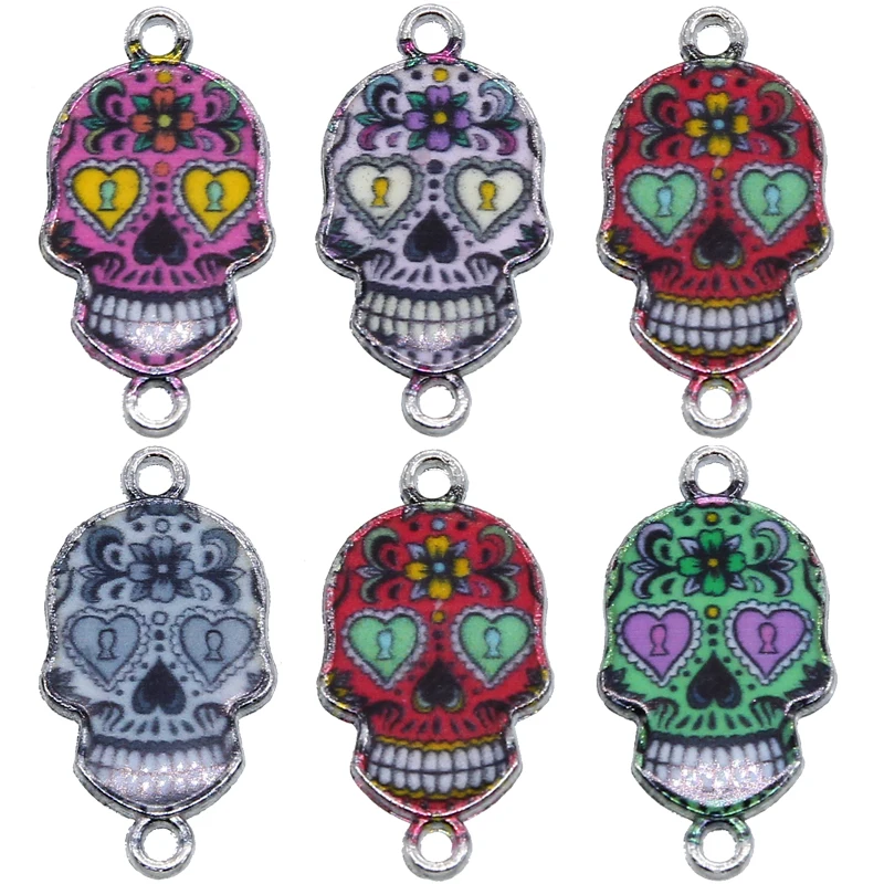 

5pcs Silver Color Enamel charm Flower Skull Connector for The Jewelry Earrings Accessories Findings DIY 14*26*2mm wholesale