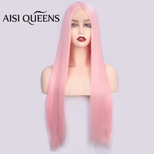 Aisi Queens розовый синтетический парик фронта шнурка Длинные Прямые Средние части для Черный Белый женщин Косплей натуральные волосы