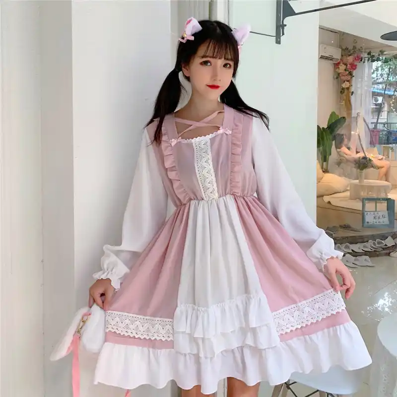 日本かわいいピンクのイチゴノースリーブ Jsk かわいいウサギ甘いロリータ Jsk ドレスガールのプリンセスパーティードレス ドレス Aliexpress