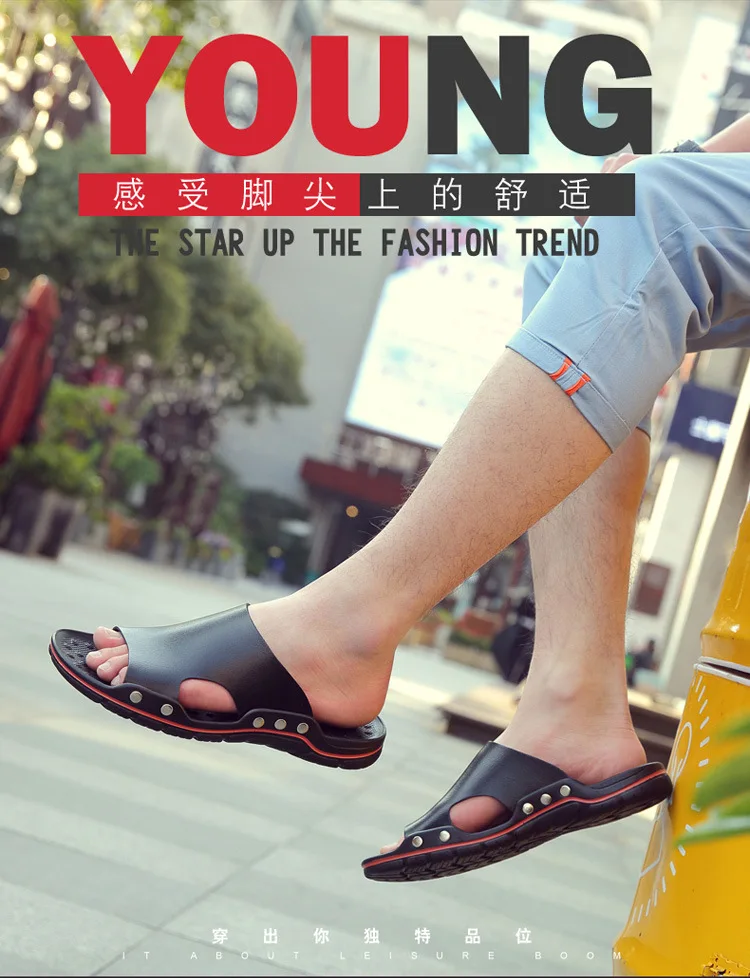 Г. verano nuevos zapatos casuales cómodos de cuero antideslizantes de fondo suave zapatos planos sandalias de hombre zapatilla