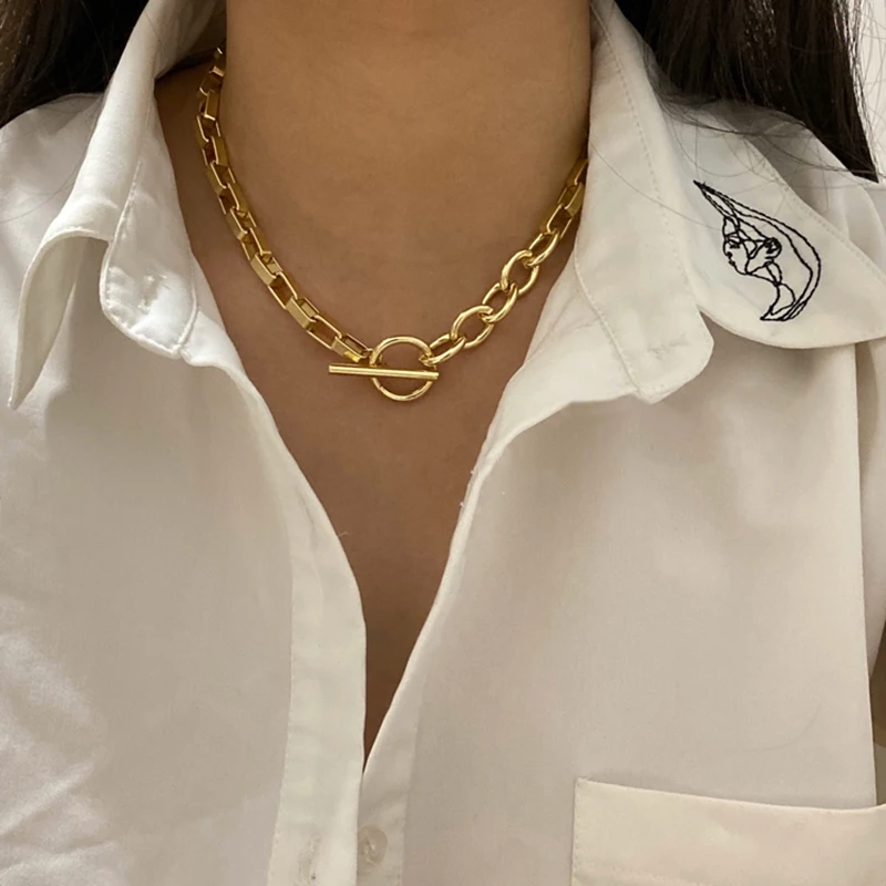 GHIDBK Unique Design Statement Thick Chain Choker Necklaces Minimalist Street Style Chokers Demo Designed Simple Necklace | Украшения и