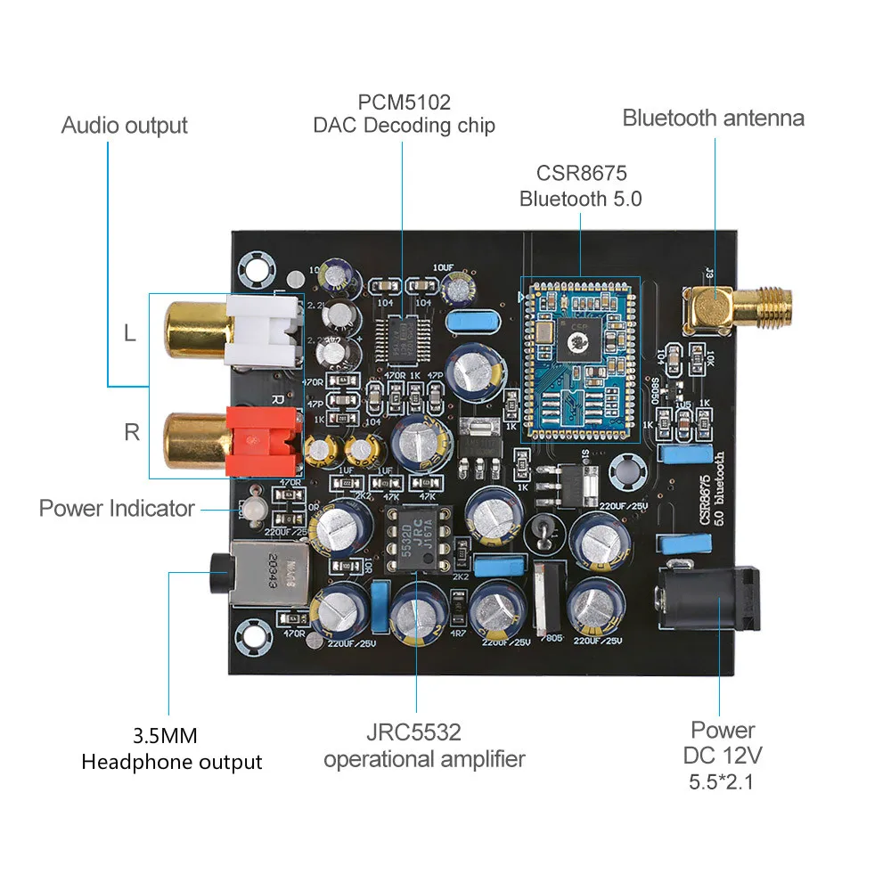 AIYIMA CSR8675 беспроводной Bluetooth 5,0 приемник CSR8675 PCM5102 APTX HD ides DAC декодирование без потерь с антенной поддержка 48 бит