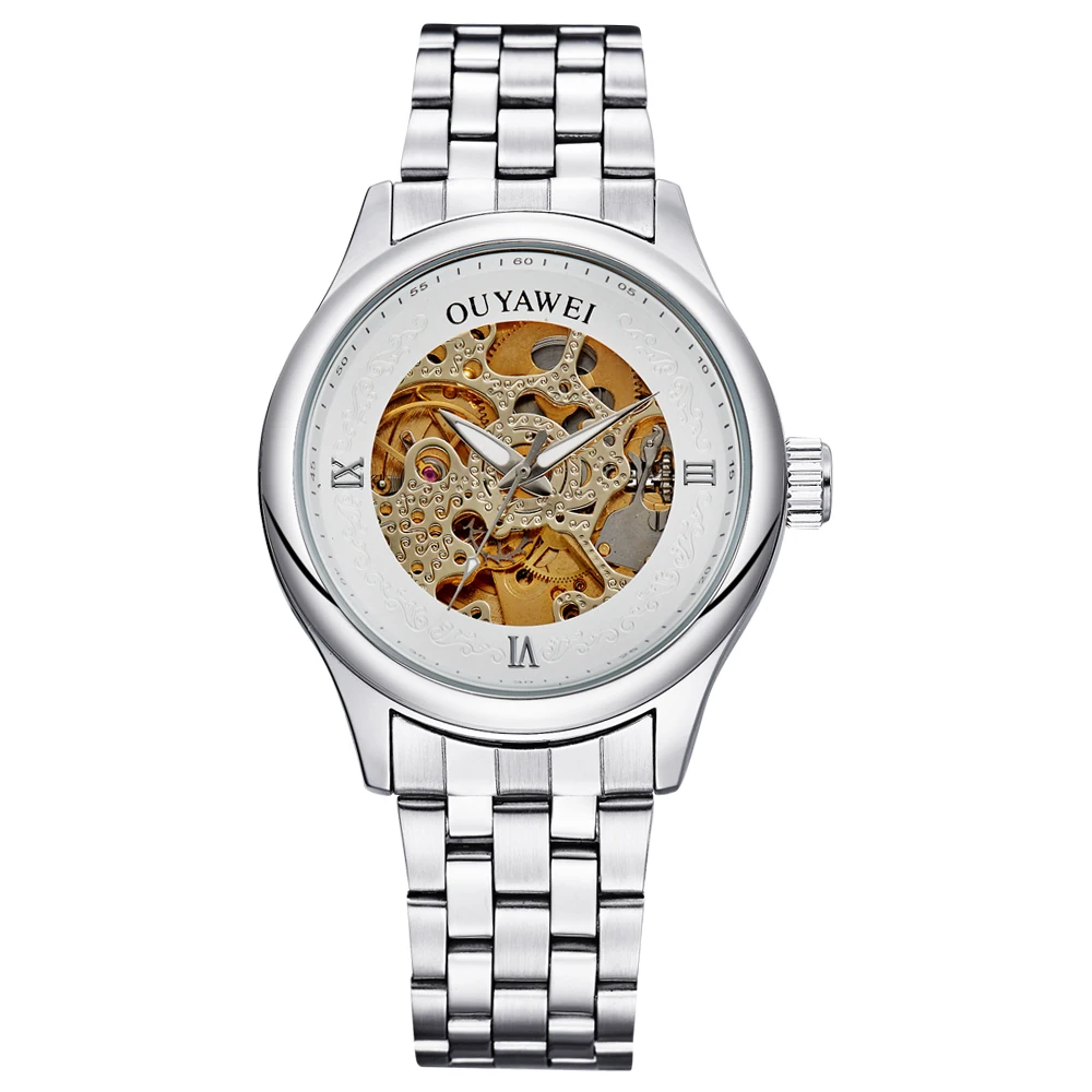 

Metal Skeleton Gold Automatic Self Wind Mechanical Watch Transparent Wrist Watches For Man's Xmas Gift OYW-1330