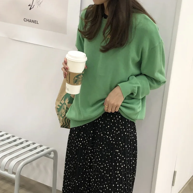 

2020 Spring New Simple Solid Color Long Pullover Sweater Loose Slimming Off-shoulder Knitted Top Women's loose plus size