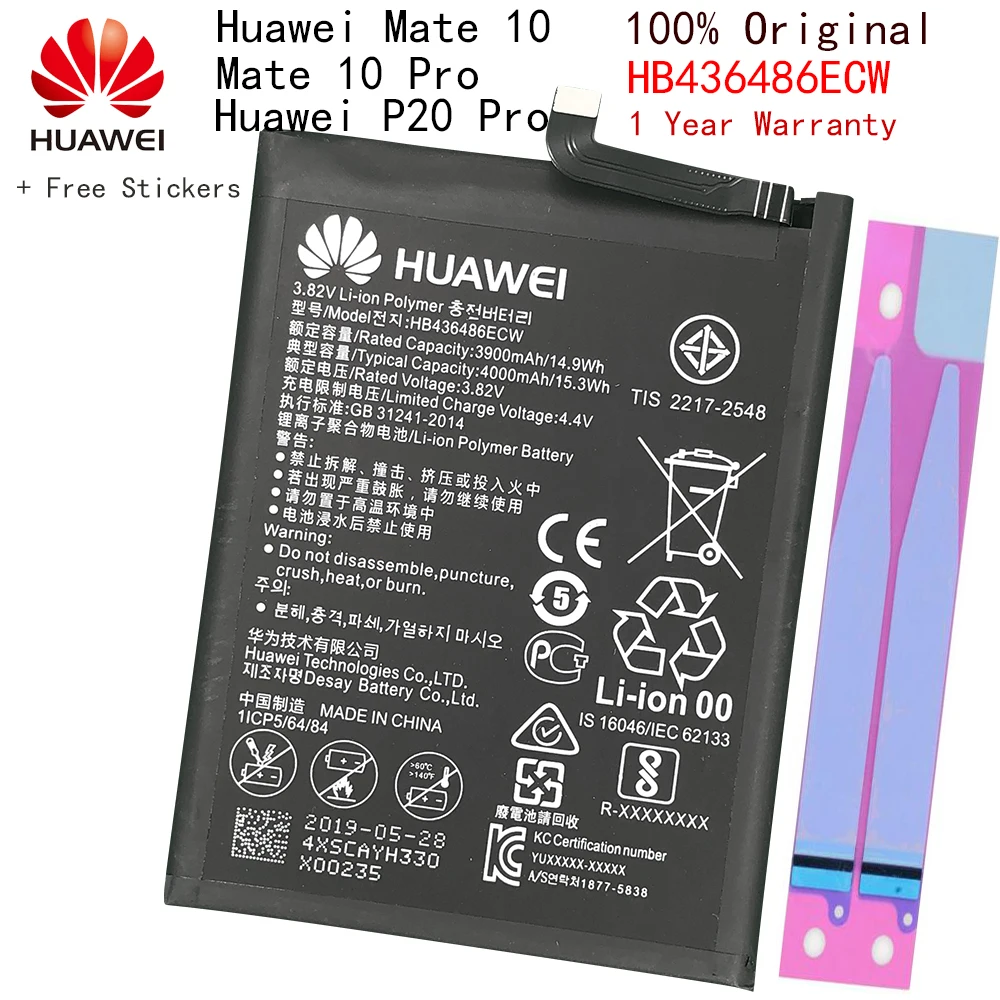 Оригинальный Сменный аккумулятор для телефона Huawei HB436486ECW батареи телефонов Mate 10/