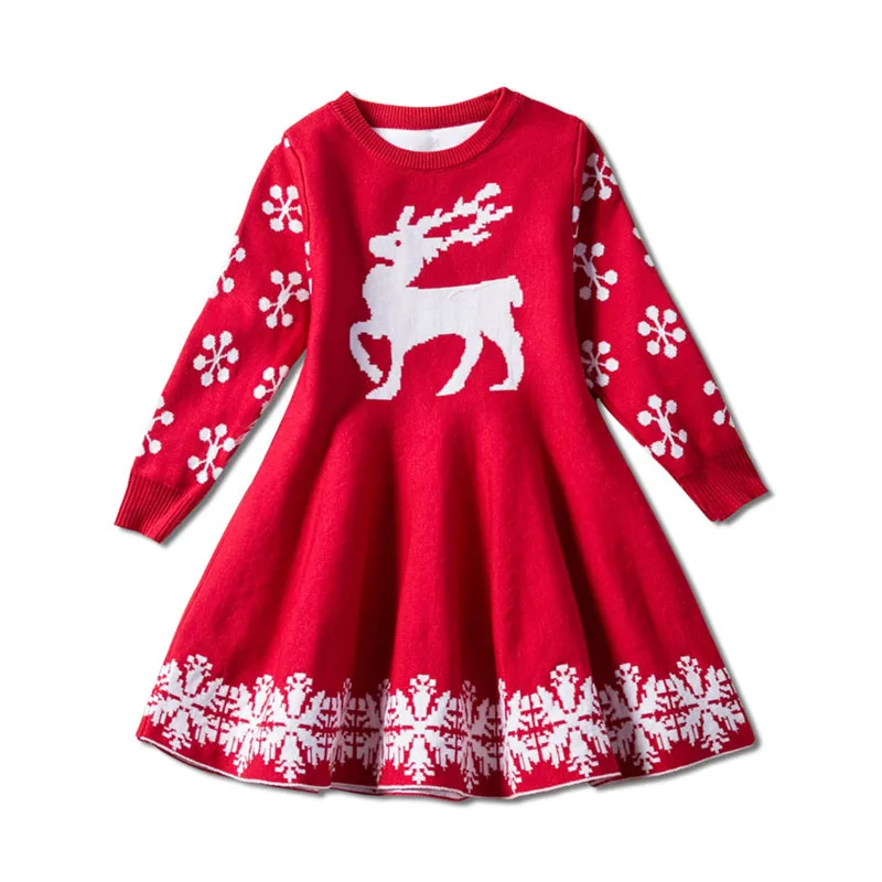 Детские платья для девочек с длинными рукавами; Платье с принтом оленя и снежинки; новогодний костюм; платье принцессы; детская Рождественская одежда; Vestidos