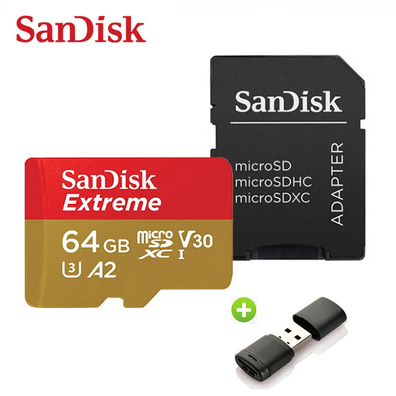 Двойной Флеш-накопитель SanDisk Extreme Pro слот для карт памяти 64g Micro sd карта 128 ГБ до 160 МБ/с. скорость чтения Class10, V30, U3, A2