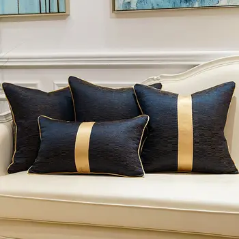 

New modern light luxury deep blue gold waist pillow cover jaquard cushion cover sofa backrest lumbar pillow case