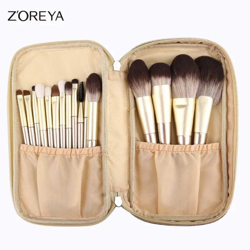 ZOREYA Make up Brush Set Luxurious Makeup Brushes Natual Hair Face and Eye Brushes With High Quality Zipper Bag