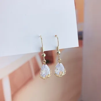 

Dominated new 2019 Women fine crystal Water Drop style contracted joker Hollowing out metal flower Drop earrings fashion Jewelry