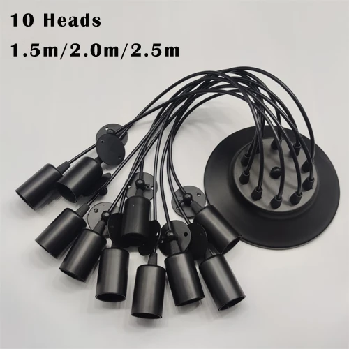 DIY Vintage Black Cord Multiple Light Sources Simple Pendant Lamp Dining Room Coffee 1-2m Wire Spider Pendant Lights 10 Heads