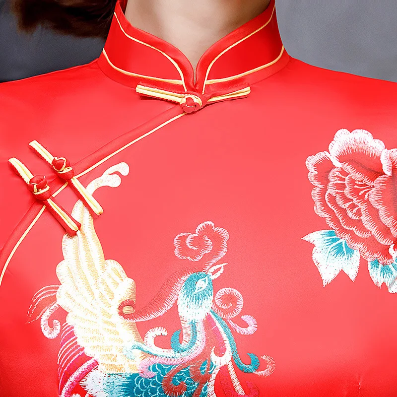 SHENG COCO Long Плюс размер длинные Qipao платья Феникса красное китайское свадебное платье Феникс узор традиционный Шелковый Чонсам 4XL
