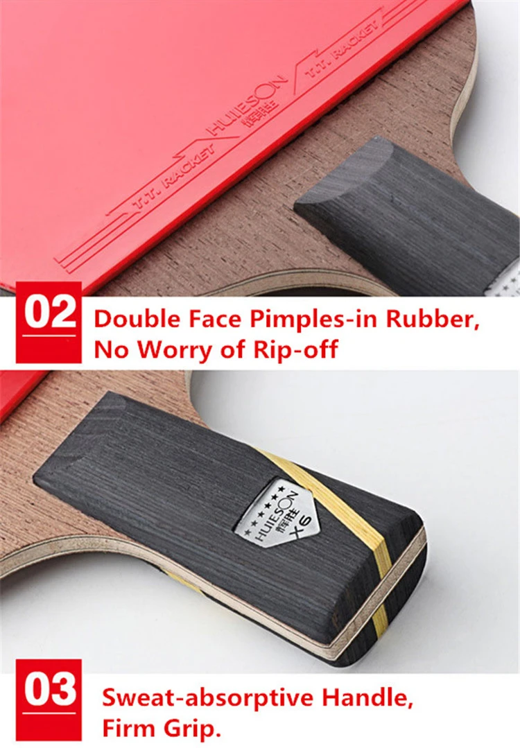 Huieson 2Pcs 6 Star Wenge Wood Carbon Fiber Table Tennis Rackets Set Powerful Ping Pong Bats with Big Bag (5)