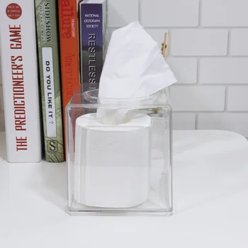

2 Pcs Tissue Box Fashion Acrylic Square Transparent Tissue Holder Paper Storage Box Tissue Case for Home Restaurants Hotels (Squ