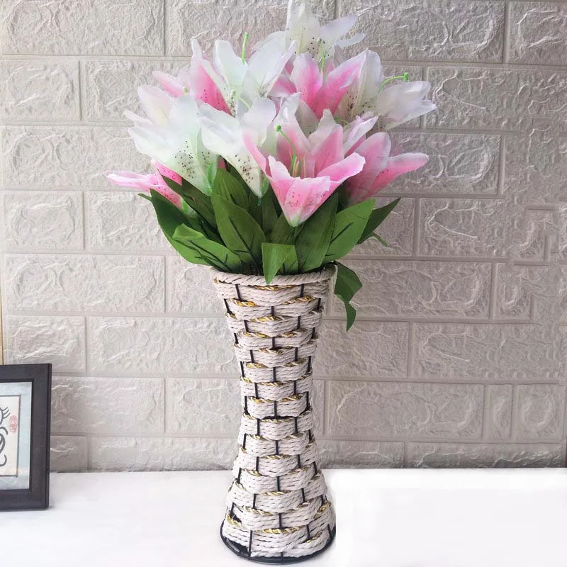 Ротанговая пластиковая ваза Ретро ручной работы кованого железа ткачество гостиная пол столешница искусственное цветочное украшение ZZY009