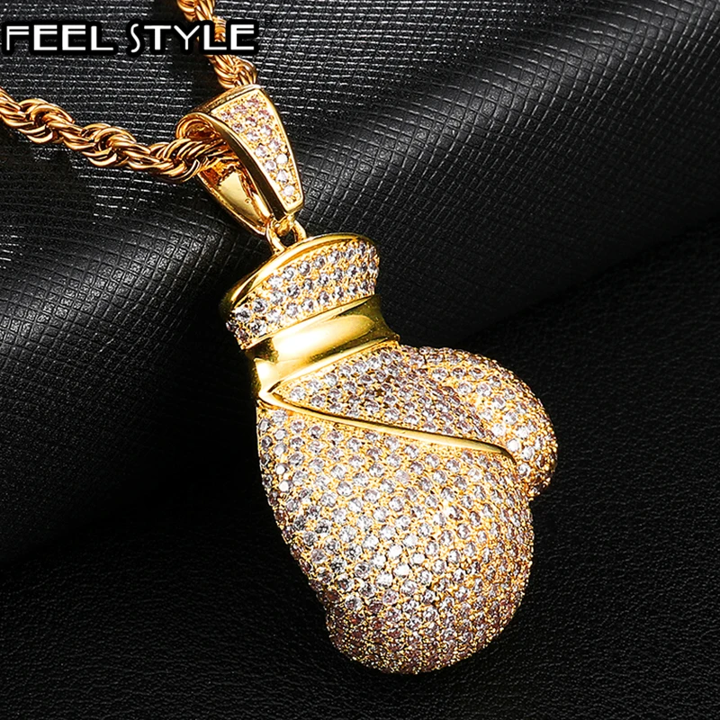 Полный Iced Out Bling кубический циркон боксерские перчатки CZ ожерелья и подвески для
