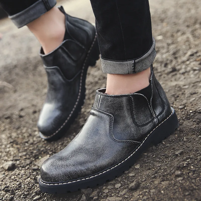 

Fashion Leisure Men Boots Ankle Pointed Toe Platform Punk Motorcycle Boots Winter Casual Solid Lace up Outdoor Shoes