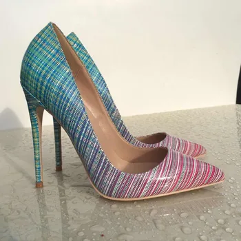 

Keshangjia New Arrivals Rainbow Printed Leather Pumps for Women Pointed Toe Gladiator Heels Woman Party Office Dress Thin Heels