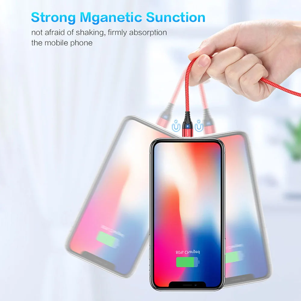 FLOVEME 3A Магнитный Micro USB кабель type C для iPhone кабели 2 м светодиодный магнитный кабель для быстрой зарядки samsung кабель для зарядного устройства