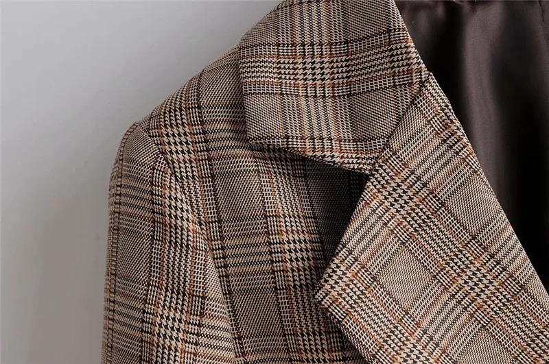 

2019 Europe And America Autumn New Style Fashion Slimming Retro Fold-down Collar Pattern Double Breasted Suit Jacket Women's
